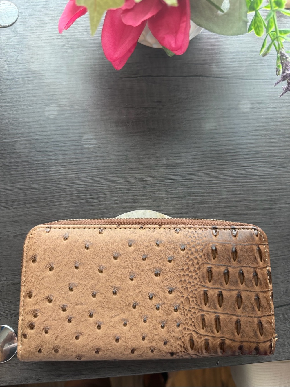 Classic Brown Textured Zip Wallet